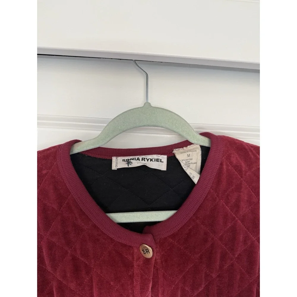 Sonia Rykiel Burgundy Quilted‎ Cropped Cotton Button Jacket Size M Rare
